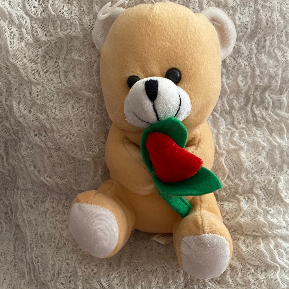 Charming Tan Teddy Bear with Red and Green Heart